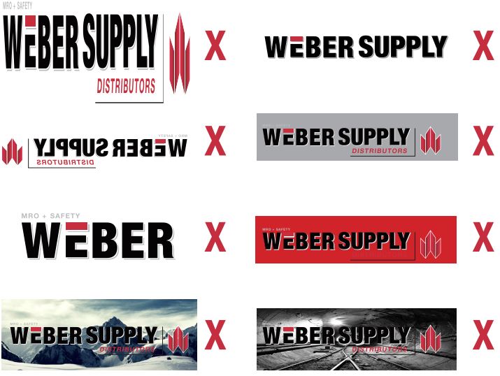 Examples of how the Weber Supply logo should not be shown