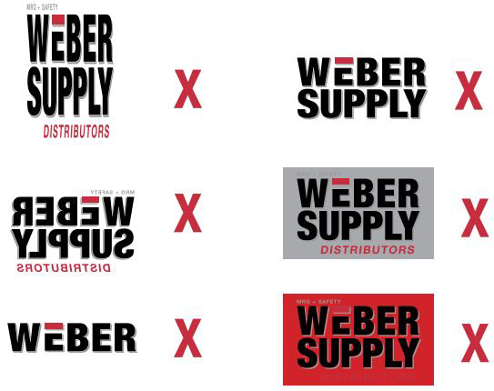 Examples of how the Weber Supply logo should not be shown